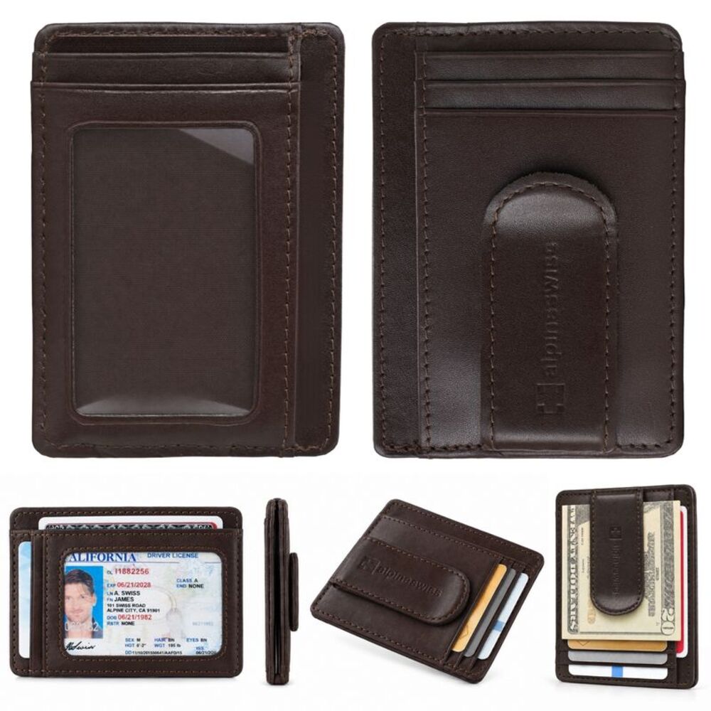 Alpine Swiss Mens RFID Safe Money Clip Minimalist Wallet ID Window Card Holder